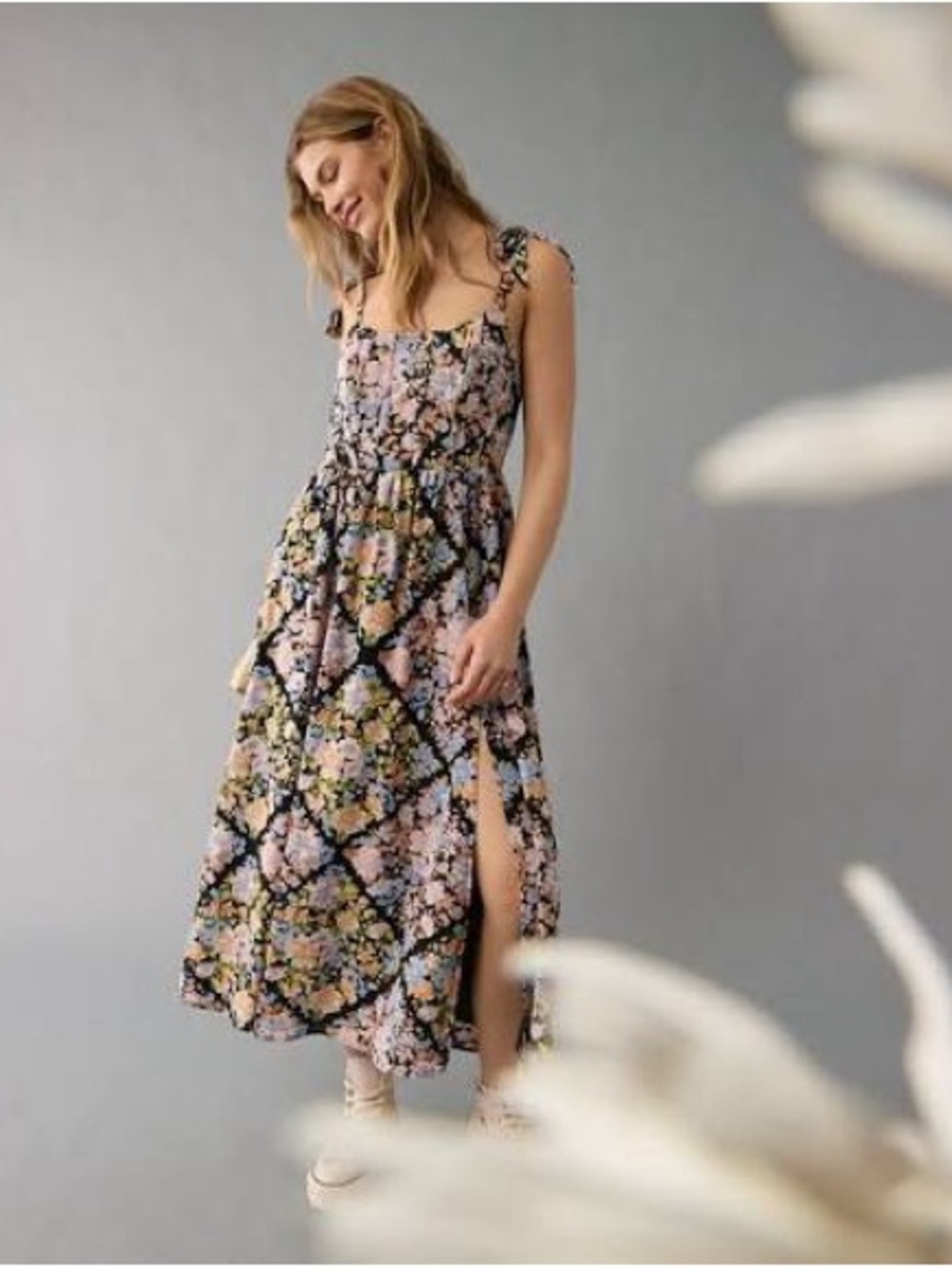 American Eagle Corset Tie Strap Floral Midi Dress - Size Small